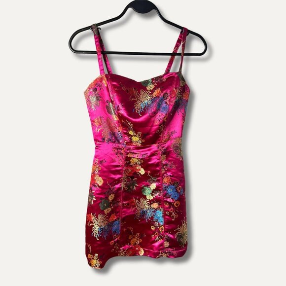 Urban Outfitters Dresses & Skirts - Urban Outfitters Floral Brocade Satin Mini Dress – Fuchsia Multicolor, Size Smal